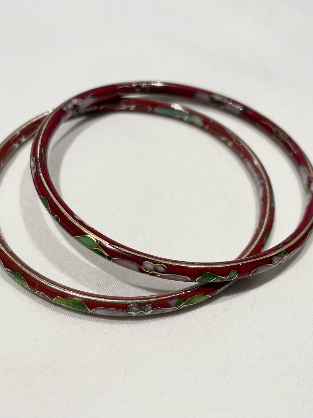 Red Floral Cloisonné Bangle Set - Women Jewelry